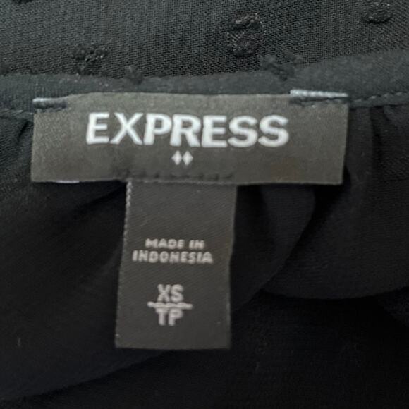 Express Black Mesh Sheeer Polka Swiss Dot Keyhole Longsleeve Blouse Top Size XS - Picture 3 of 3